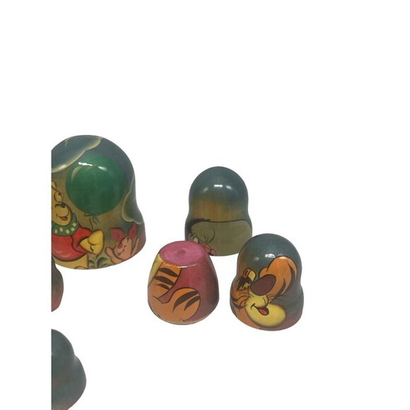 VTG WOODEN DISNEY WINNIE THE POOH TIGGER HAND PAINTED NESTING DOLLS 5 pc RARE - Picture 7 of 16
